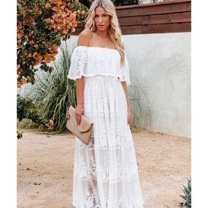 L - VICI off the shoulder white maxi dress